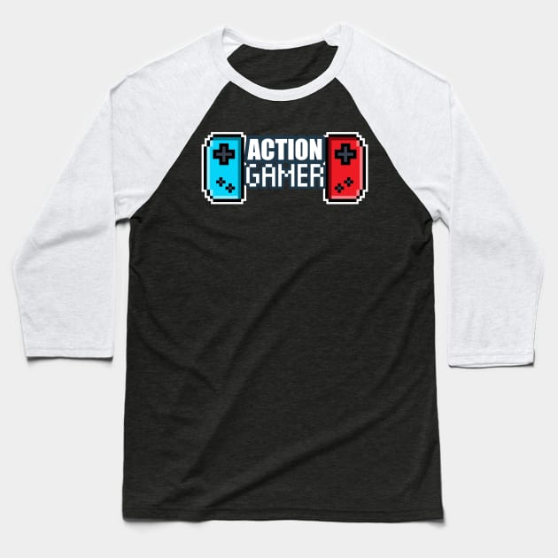 Action Gamer - 8-bit Retro Pixel Classic Nostalgia Video Games Baseball T-Shirt by MaystarUniverse